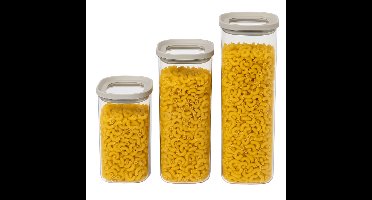 5Five Voorraadpot set - keuken/voedsel - glas - 3 maten - luchtdichte deksel - transparant