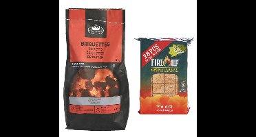 BBQ starterspakket - houtskool briketten 3 kilo - barbecue aanmaakblokjes 28x