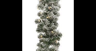 Dennenslinger - sneeuw - met verlichting - 270 x 12 cm - kunststof - kerstslingers