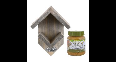 Esschert houten pindakaashuisje - grijs - Old Look - vogelvoederhuisje - incl. pindakaas