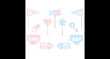 Gender reveal foto prop set - 22-delig - jongen/meisje babyshower thema feest - photo booth