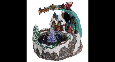 Kerstdorp kerst tafereel - fontein en slee - met led verlichting - 25 cm