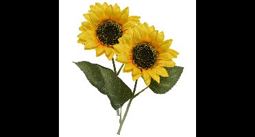 Kunstbloem Zonnebloem tak - 2x - 64 cm - geel - kunst zijdebloem - decoratie bloemen