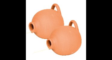 Terracotta vogelhuisje/schuilplek - 2x - pot voor Mussen/Mezen - vorstbestendig steen