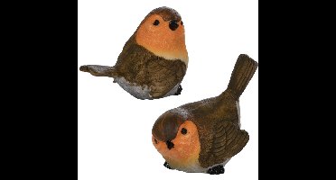 Tuin of huis deco vogels setje van 2x beeldjes roodborstjes 11 cm