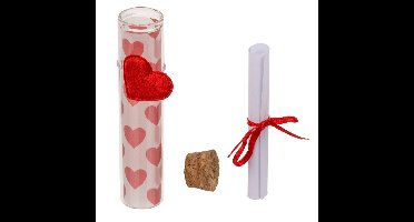 Valentijn hartjes flesje van glas - met boodschap - 11 cm - cadeau hartjes
