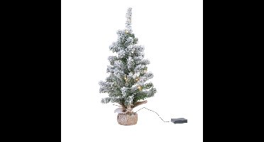Everlands kleine kunst kerstboom - H60 cm - met sneeuw en kerstverlichting - kunstboom