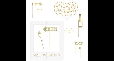 Foto prop set Best Wedding - Bruiloft - goud/wit - 13-delig - met frame - photobooth/selfie