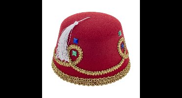 Funny Fashion Fez hoedje - met decoraties - rood - voor volwassenen - 1001 nacht - Marokkaans