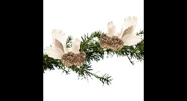 4x stuks decoratie vogels op clip glitter champagne 11 cm