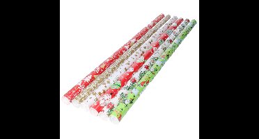 Bellatio decorations Kerst cadeaupapier - 6 rollen - 200x70 cm - verschillende prints