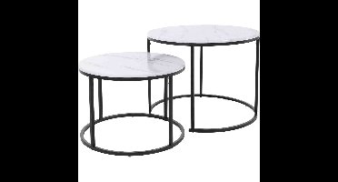 Bijzettafel set - 2-delig - wit marmer - 45 cm