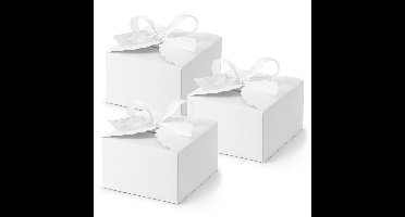 Cadeaudoosje Wolkje - Bruiloft bedankje - 20x stuks met lintje - wit - 8 x 5 cm
