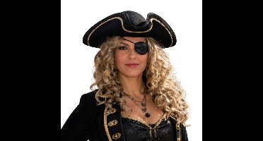 Carnaval verkleed hoed voor een Piraat - zwart/goud - heren/dames - met een ooglapje - verkleden