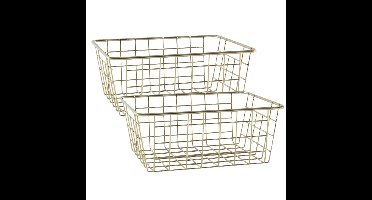 Draadmand - 4x stuks - goudkleurig - industrieel - opbergmand - 24x18x10 cm