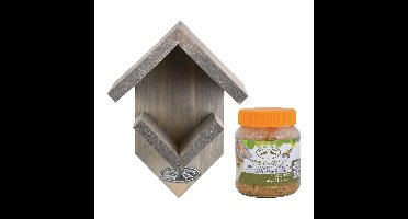Esschert houten pindakaashuisje - grijs - Old Look - vogelvoederhuisje - incl. pindakaas