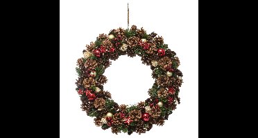 Feeric Christmas Kerstkrans - kerstversiering - 50 x 8 cm - dennenappels - kunststof