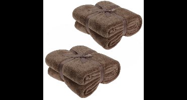 Fleece dekens/plaids - 2x - bruin - 180 x 230 cm