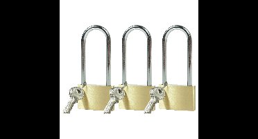 Hangslot met 3 sleutels - 3x - 40 mm - messing - kofferslot
