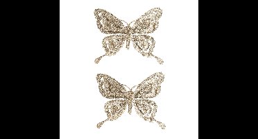 Kerstboomversiering Vlinder - 2x - 14 cm - champagne glitter - op clip - ornament