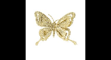 Kerstboomversiering Vlinder - 3x - 14 cm - goud glitter - op clip - ornament