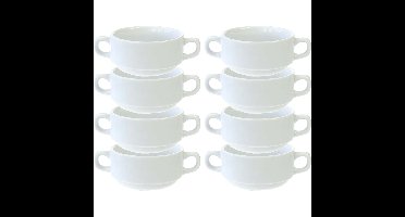 Kommetjes/schaaltjes voor dessert/soep/ontbijt - 8x - Porselein - D10 x 5.5 cm - wit - stapelbaar