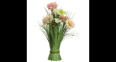 Kunstgras boeket bloemen - anjers - roze tinten - H40 cm - lente boeket