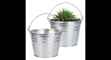 Plantenpot/bloempot emmer voor buiten - 2x - zink - zilver - D25 x H19 cm