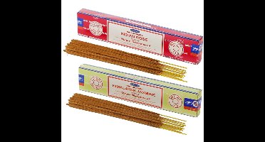 Satya Wierook cadeaus set - 2x geurstokjes - Rozen en Jasmijn geur - Meditatie