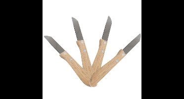 Svenska Living Keukenmesje/aardappelschilmesje - 4x stuks - hout - RVS - bruin - 17 cm