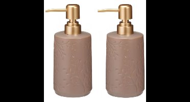Zeeppompje / dispenser Forrest - 2x - taupe - aardewerk - 7 x 17 cm - 370 ml