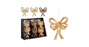 Kerstornament Strik Glitter Amber 13cm Assorti 1st