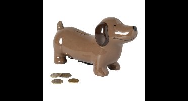 Spaarpot teckel - bruin - 20x7x10.5 cm