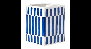Vaas ruit - blauw/wit - 12.5x10x10 cm